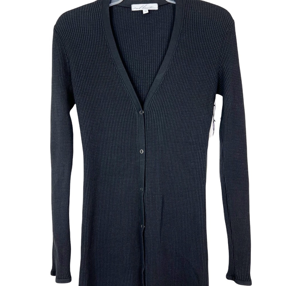 Red Haute Revolve Loungewear Waffle Knit Mini Snap Front Lounge Dress in Black S